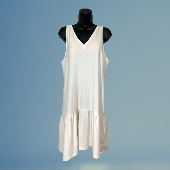A New Day Solid White Sleeveless Ruffle Hem Dress Size M - Picture 4 of 9